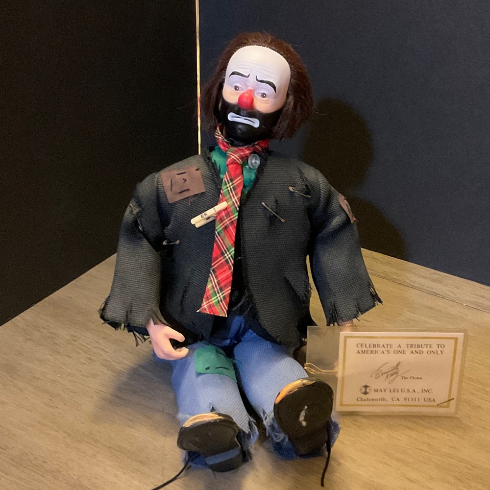 Ceramic Clown Figurine with Black Jacket and Red Tie